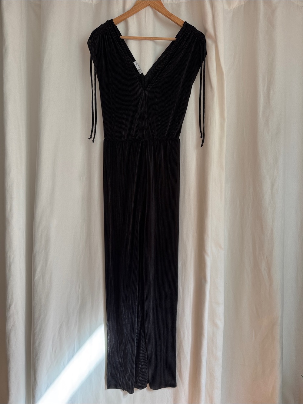 Dex Black V-Neck Jumpsuit with Drawstring Shoulders
